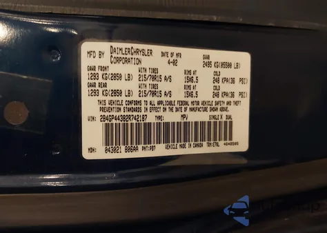 2002 Dodge Grand Caravan Sport from USA, damaged, VIN 2B4GP44382R742187